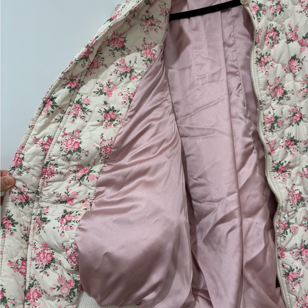 Quilted Floral Bomber Jacket - Pink on Cream - Picture 15 of 16